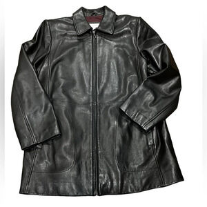 Vintage Liz Claiborne Genuine Leather Jacket Size Large Classic Black 90s Style